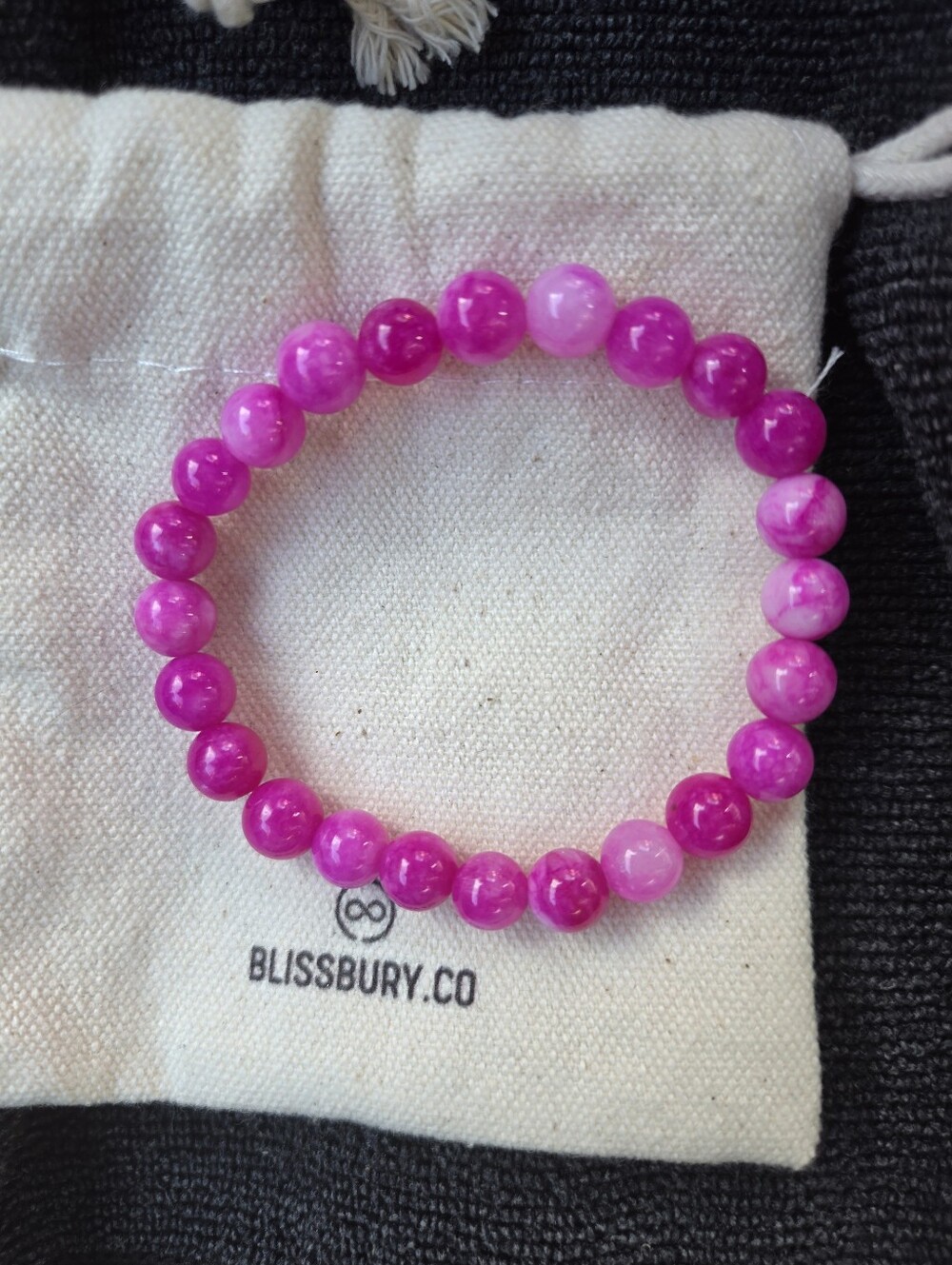 Blissbury Pink Agate Beaded Stretch Bracelet